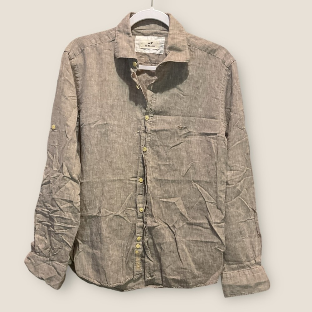 De Blasio Slim Mate Women’s 100% Linen Beige Shirt